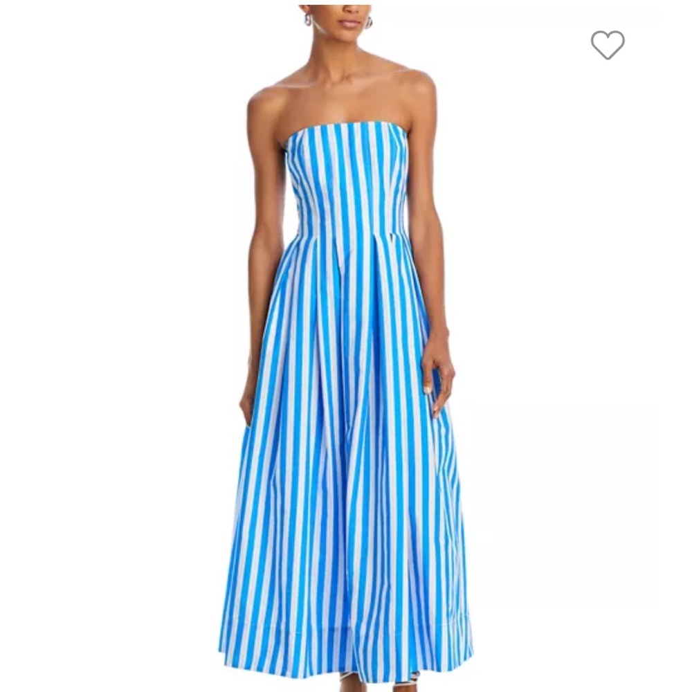 AQUA Strapless Striped Midi Dress